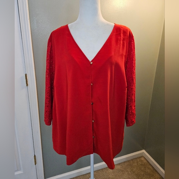 The Limited Tops - The Limited Red Lace Sleeve Blouse Women's Size 2x New With Tags